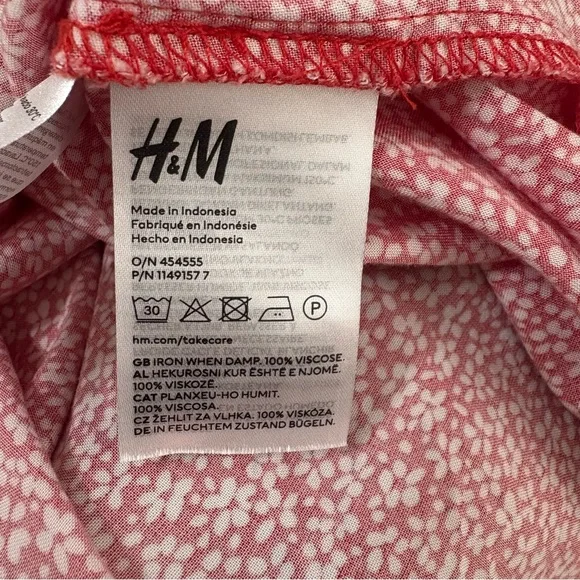 Divided By H&M Floral Red Button-Down Mini Dress Short Sleeves Tie Back - Medium - Picture 8 of 8